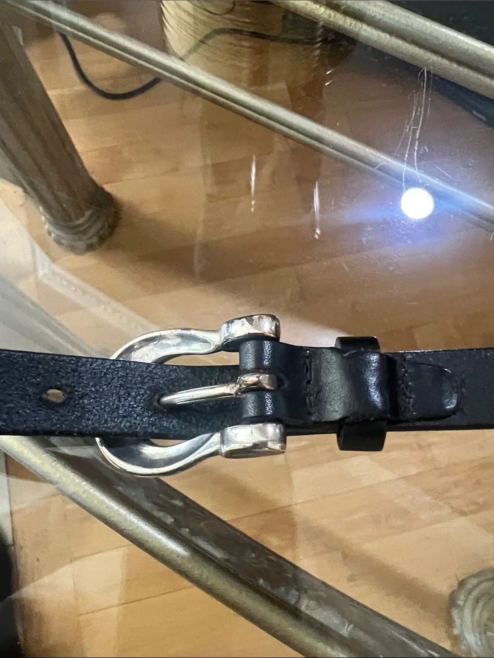 Classic Black Leather Belt with Gold Buckle